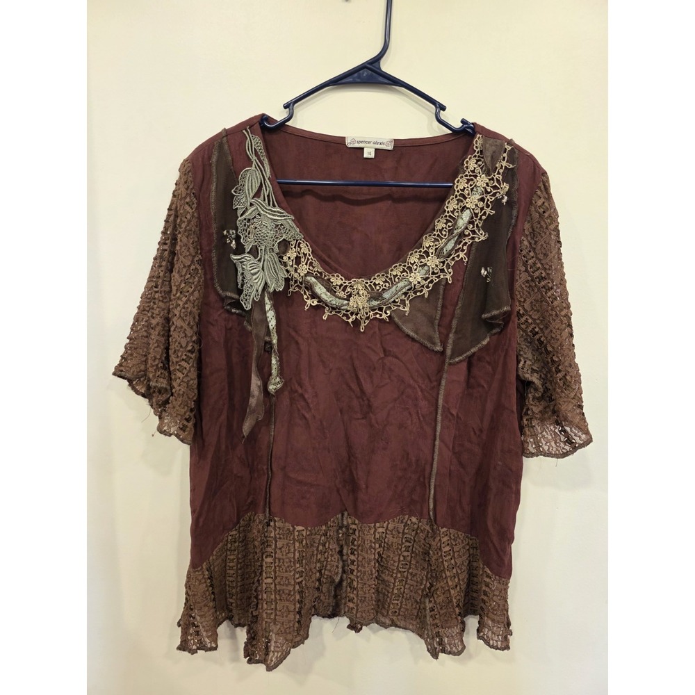 Spencer Alexis GoblinCore Vintage Blouse Sz 14 Boho Cottagecore Lace Embellished